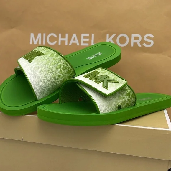 Michael Kors Green Slide Logo Sandals Palmer Ombré Signature
Jungle Green 
NWT - Picture 5 of 16